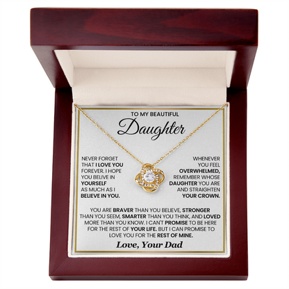 To My Daughter - You Are Braver and Stronger - Love Knot Necklace