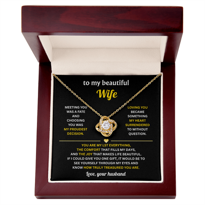 To My Wife Love Knot Necklace With Heartfelt Message Card & Gift Box