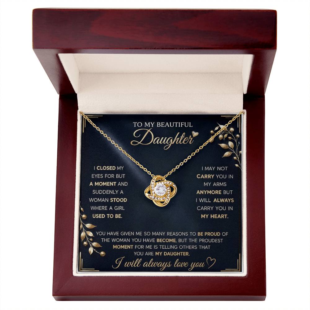 To My Beautiful Daughter - Love Knot Necklace Gift From Mom or Dad