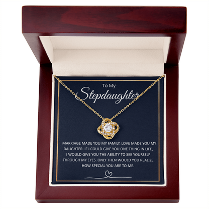 Bonus Daughter Necklace from Dad – Heartfelt Stepdaughter Gift, Love Knot Pendant