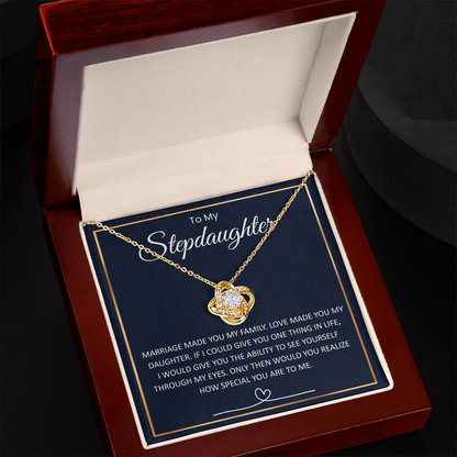 Bonus Daughter Necklace from Dad – Heartfelt Stepdaughter Gift, Love Knot Pendant