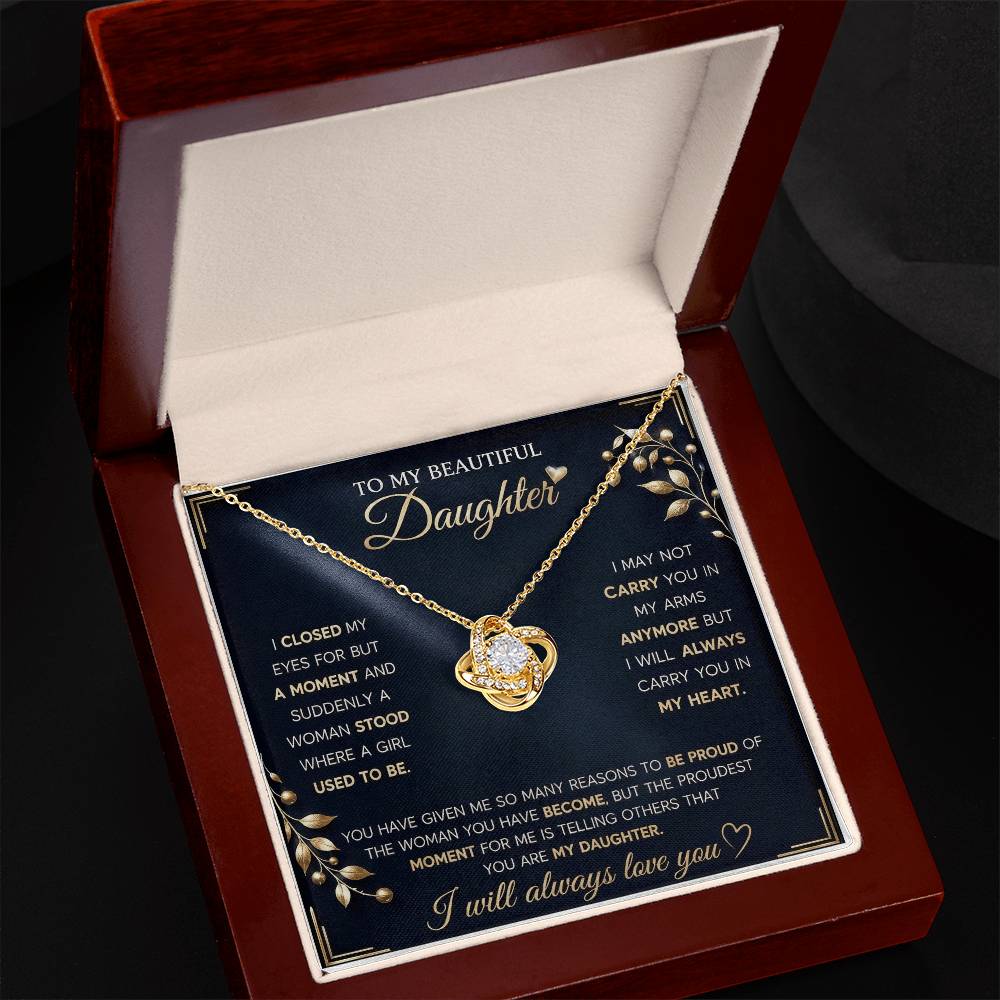To My Beautiful Daughter - Love Knot Necklace Gift From Mom or Dad