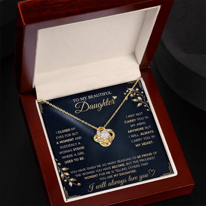 To My Beautiful Daughter - Love Knot Necklace Gift From Mom or Dad