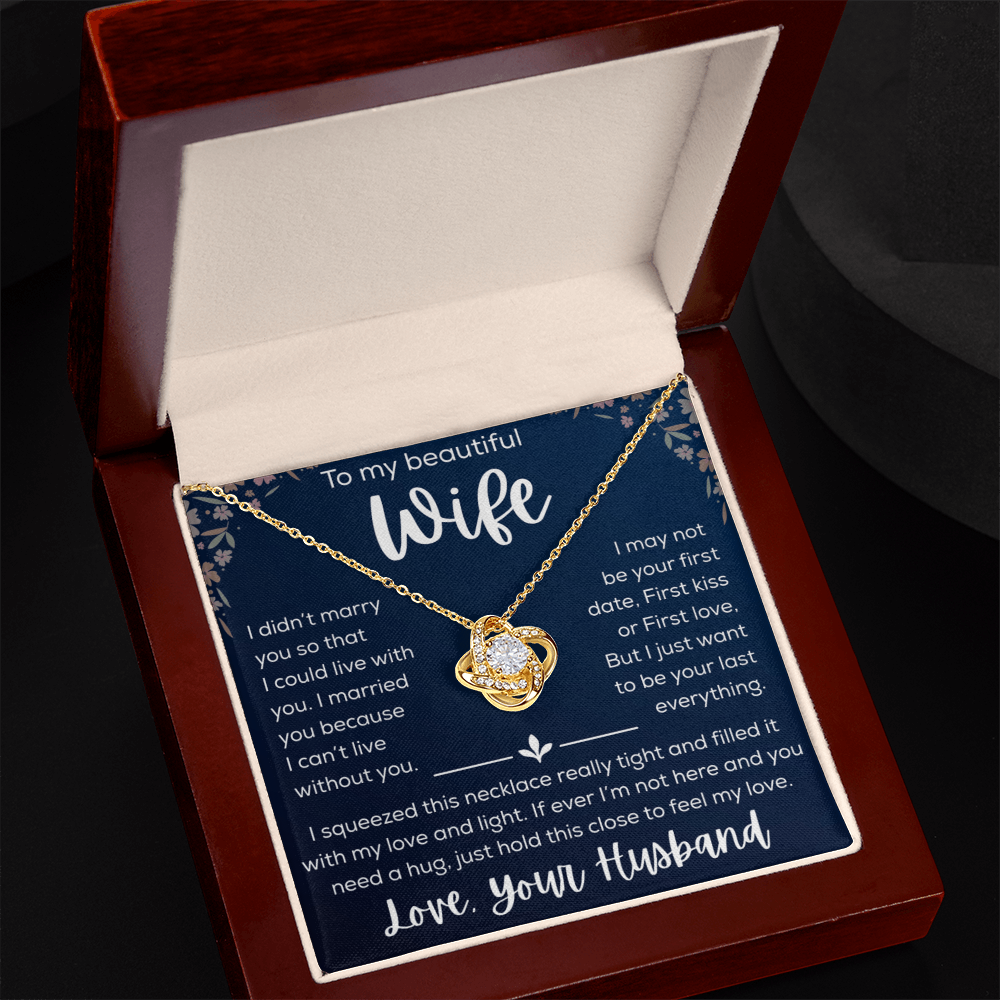 To My Wife Necklace Gift for Wife Anniversary Birthday Message Card Jewelry - Romantic Gift from Husband to Wife - Love Knot Necklace