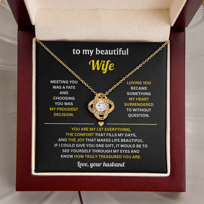 To My Wife Love Knot Necklace With Heartfelt Message Card & Gift Box