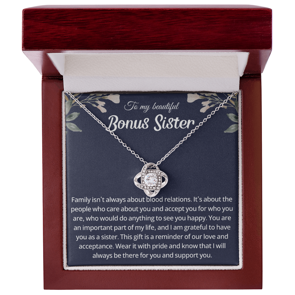 To My Beautiful Bonus Sister - You Have Such a Beautiful Soul - Love Knot Necklace
