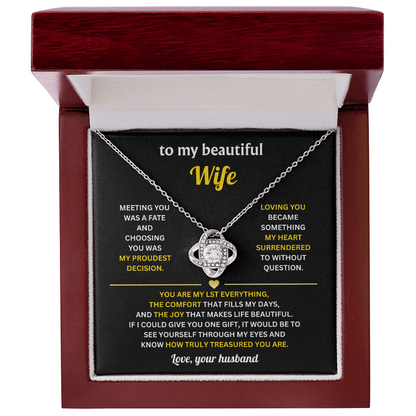 To My Wife Love Knot Necklace With Heartfelt Message Card & Gift Box