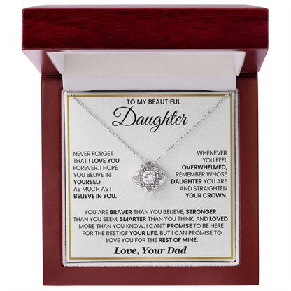 To My Daughter - You Are Braver and Stronger - Love Knot Necklace
