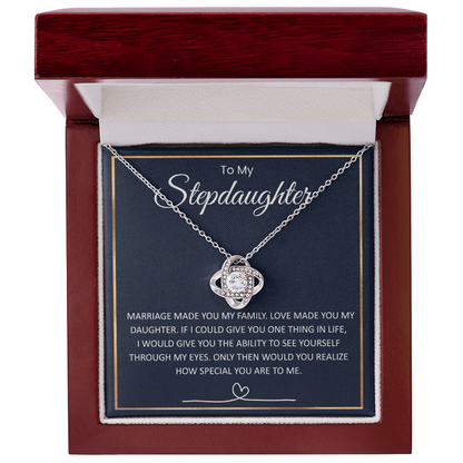 Bonus Daughter Necklace from Dad – Heartfelt Stepdaughter Gift, Love Knot Pendant