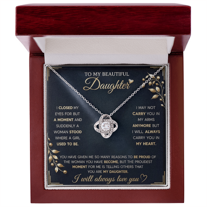 To My Beautiful Daughter - Love Knot Necklace Gift From Mom or Dad