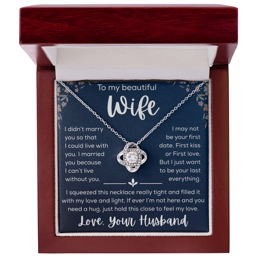 To My Wife Necklace Gift for Wife Anniversary Birthday Message Card Jewelry - Romantic Gift from Husband to Wife - Love Knot Necklace