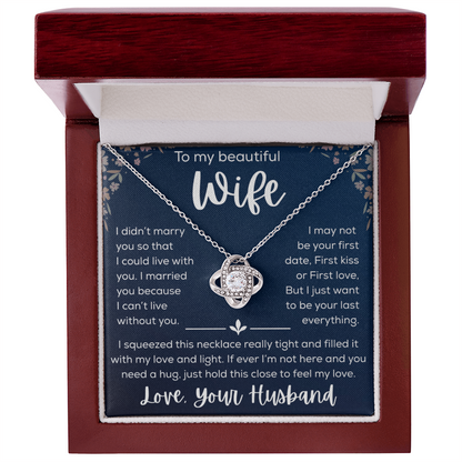 To My Wife Necklace Gift for Wife Anniversary Birthday Message Card Jewelry - Romantic Gift from Husband to Wife - Love Knot Necklace