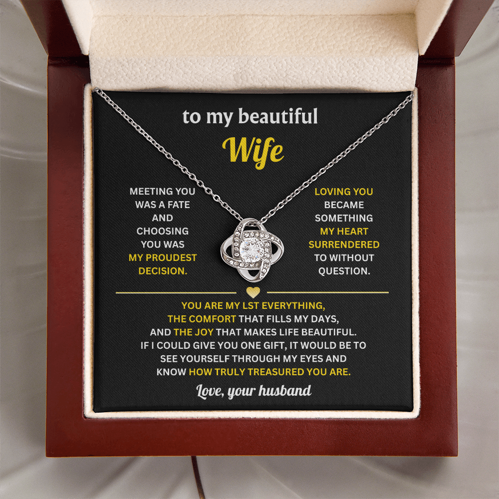 To My Wife Love Knot Necklace With Heartfelt Message Card & Gift Box