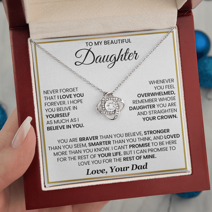 To My Daughter - You Are Braver and Stronger - Love Knot Necklace