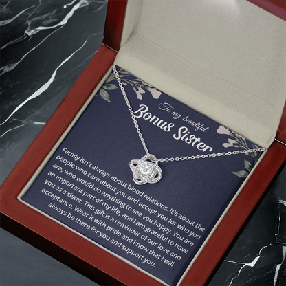 To My Beautiful Bonus Sister - You Have Such a Beautiful Soul - Love Knot Necklace