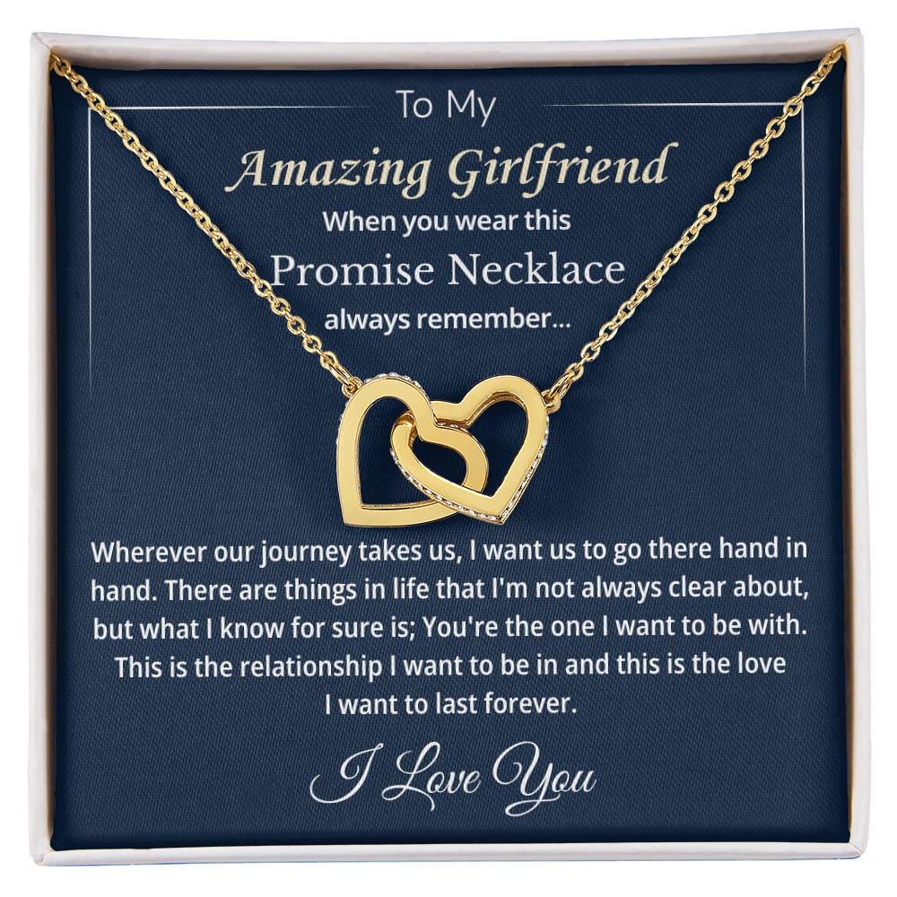 Necklace for Girlfriend Stainless Steel Interlocking Heart Pendant Necklace with Cubic Zirconia