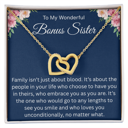 Gift for Her - I Am So Lucky to Have a Bonus Sister Like You - Interlocking Heart Necklace