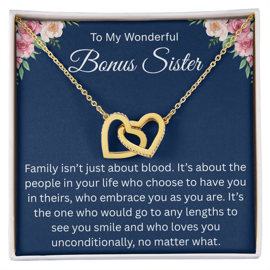 Gift for Her - I Am So Lucky to Have a Bonus Sister Like You - Interlocking Heart Necklace