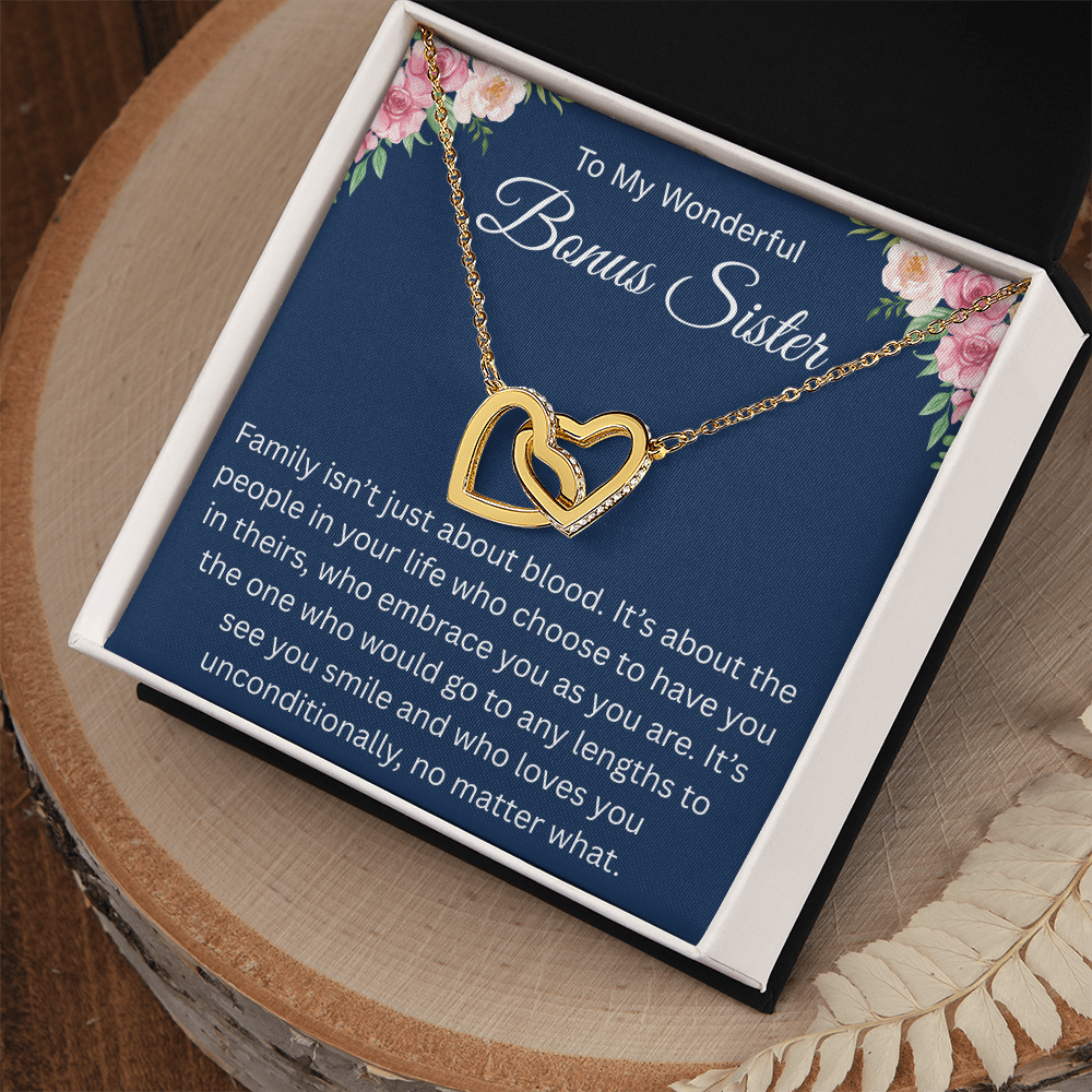 Gift for Her - I Am So Lucky to Have a Bonus Sister Like You - Interlocking Heart Necklace