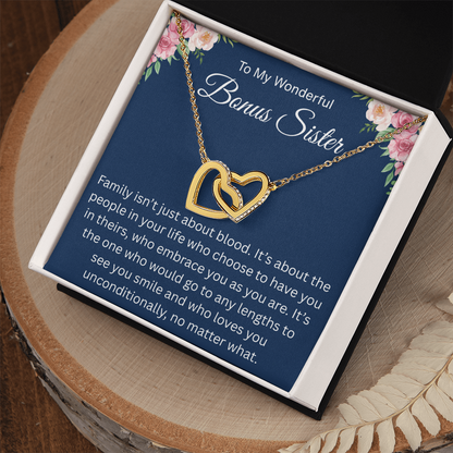 Gift for Her - I Am So Lucky to Have a Bonus Sister Like You - Interlocking Heart Necklace