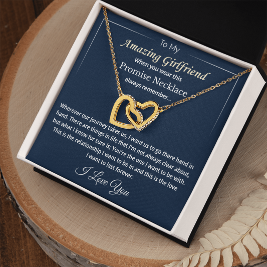 Necklace for Girlfriend Stainless Steel Interlocking Heart Pendant Necklace with Cubic Zirconia