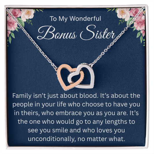 Gift for Her - I Am So Lucky to Have a Bonus Sister Like You - Interlocking Heart Necklace