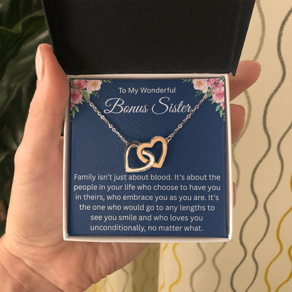 Gift for Her - I Am So Lucky to Have a Bonus Sister Like You - Interlocking Heart Necklace