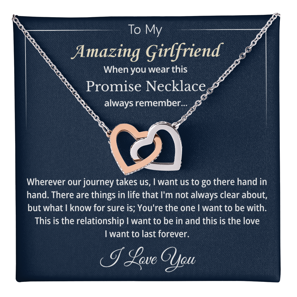 Necklace for Girlfriend Stainless Steel Interlocking Heart Pendant Necklace with Cubic Zirconia