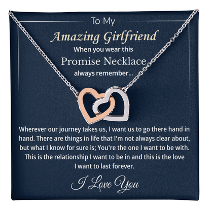 Necklace for Girlfriend Stainless Steel Interlocking Heart Pendant Necklace with Cubic Zirconia