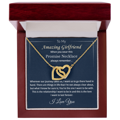 Necklace for Girlfriend Stainless Steel Interlocking Heart Pendant Necklace with Cubic Zirconia