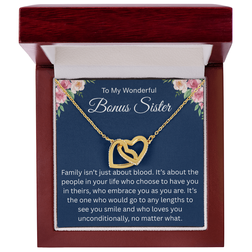 Gift for Her - I Am So Lucky to Have a Bonus Sister Like You - Interlocking Heart Necklace