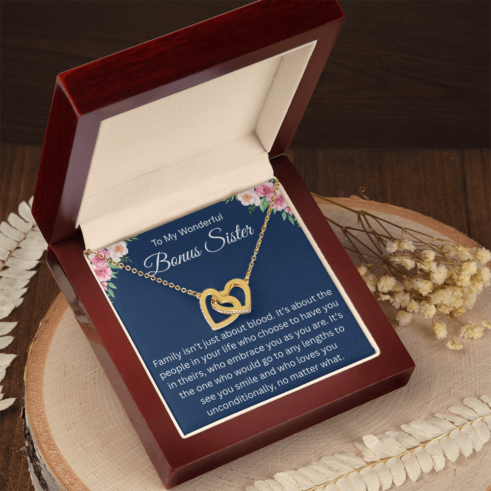 Gift for Her - I Am So Lucky to Have a Bonus Sister Like You - Interlocking Heart Necklace