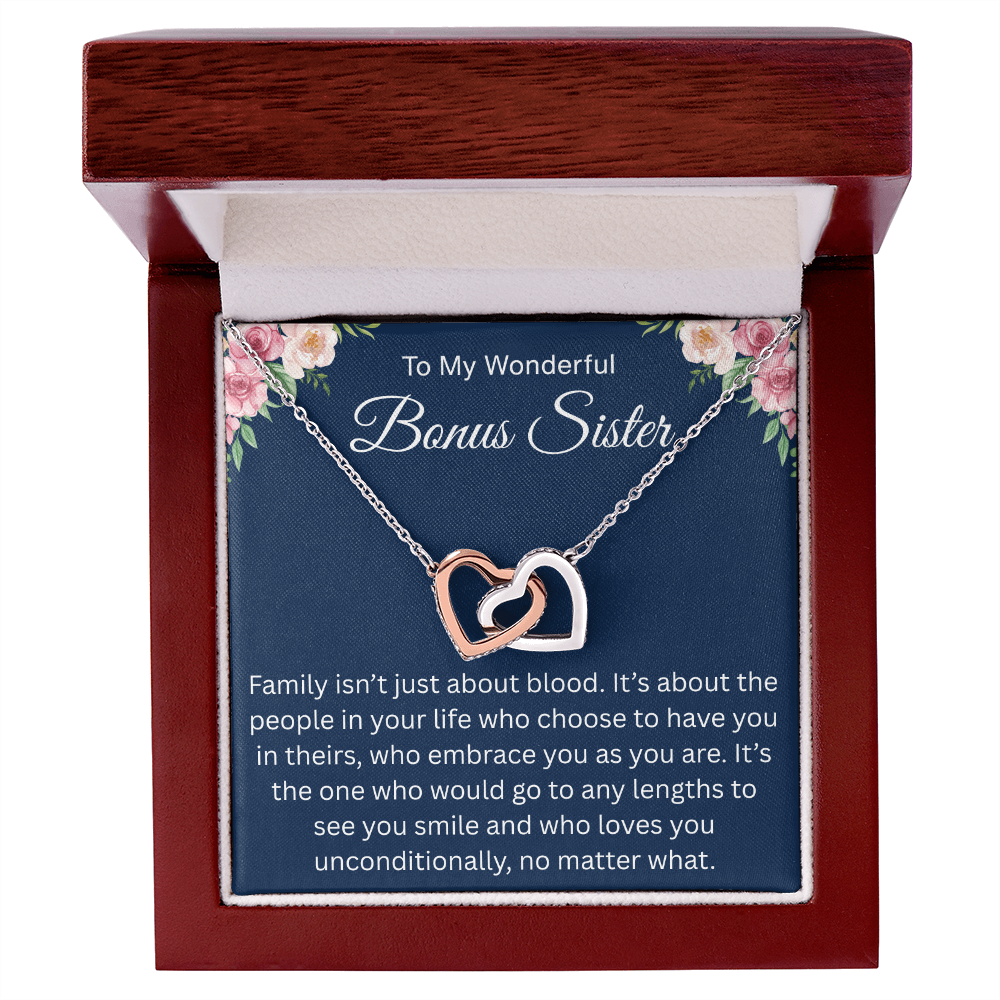 Gift for Her - I Am So Lucky to Have a Bonus Sister Like You - Interlocking Heart Necklace