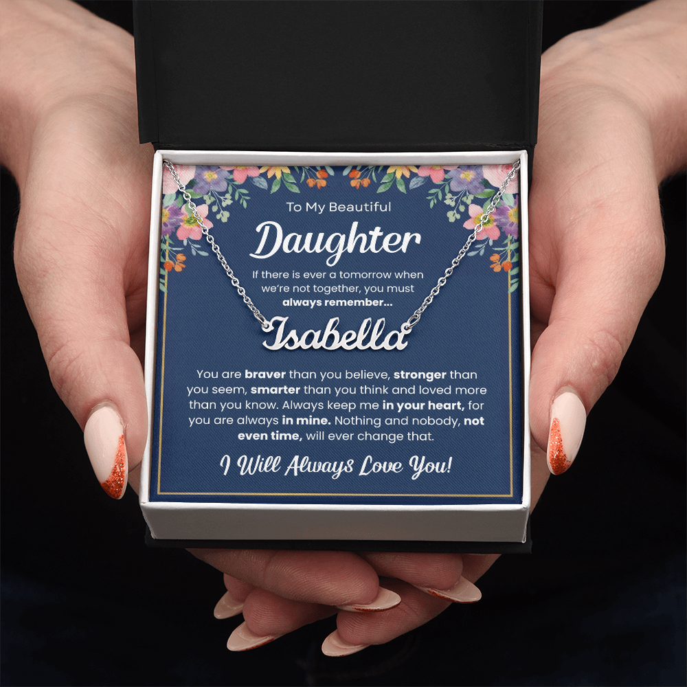 Personalized Daughter Name Necklace – Custom Name Gift from Mom or Dad
