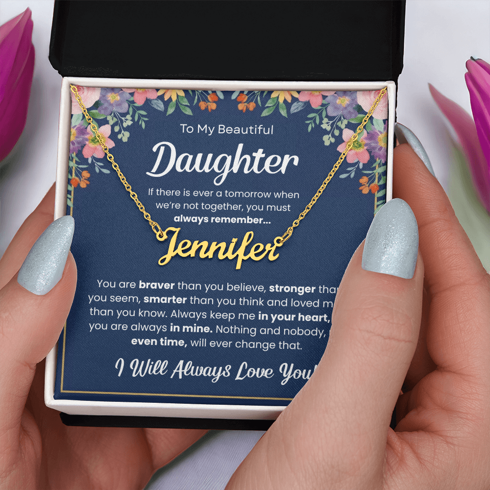 Personalized Daughter Name Necklace – Custom Name Gift from Mom or Dad