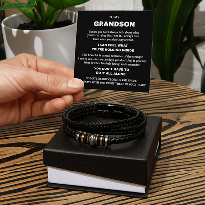 To My Grandson Leather Bracelet – Gift From Grandma or Grandpa