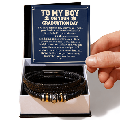 To My Son Graduation Gift 2026 - Braided Leather Bracelet & Message Card