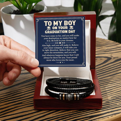 To My Son Graduation Gift 2026 - Braided Leather Bracelet & Message Card