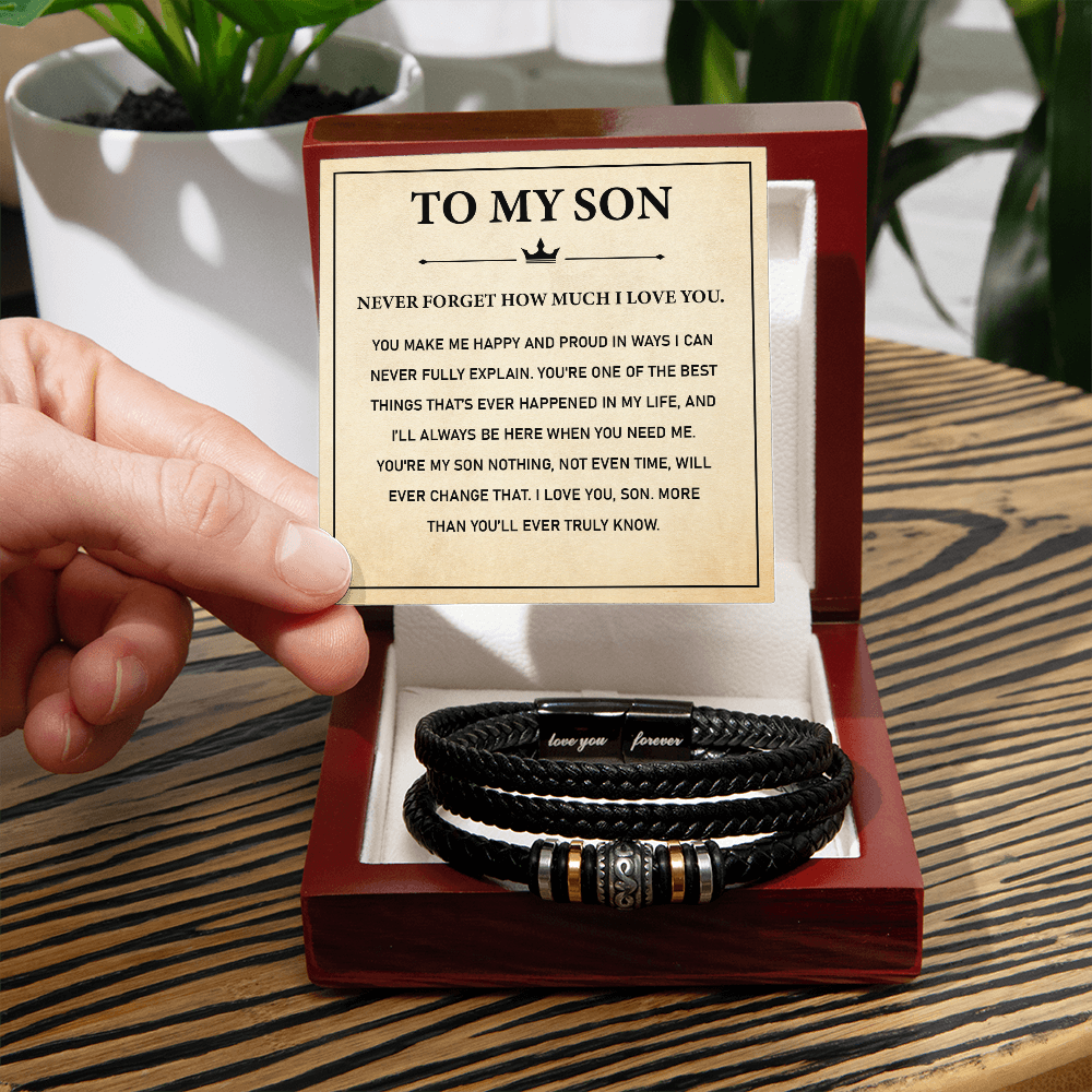 Bracelets for Men, Men's Black Leather Bracelet For Son