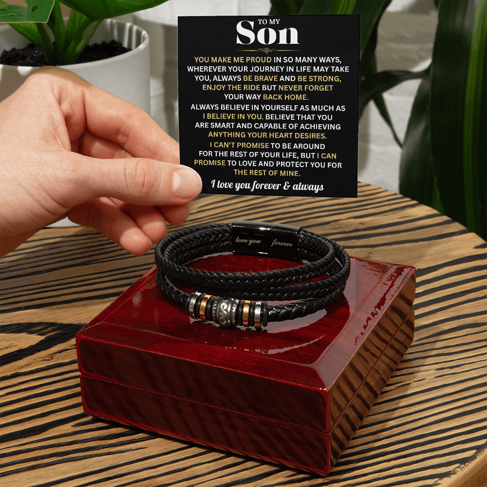 To My Son Bracelet With Heartfelt Message Card & Gift Box Gift From Mom & Dad