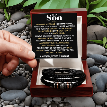 To My Son Bracelet With Heartfelt Message Card & Gift Box Gift From Mom & Dad