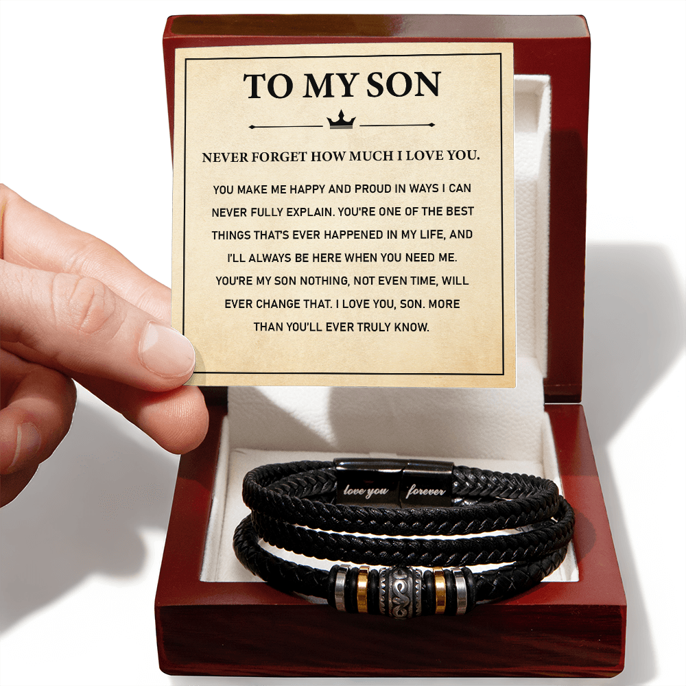 Bracelets for Men, Men's Black Leather Bracelet For Son