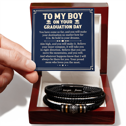 To My Son Graduation Gift 2026 - Braided Leather Bracelet & Message Card
