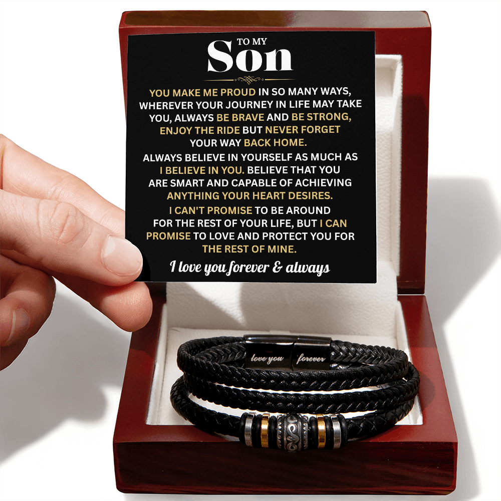 To My Son Bracelet With Heartfelt Message Card & Gift Box Gift From Mom & Dad