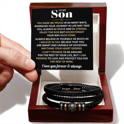 To My Son Bracelet With Heartfelt Message Card & Gift Box Gift From Mom & Dad