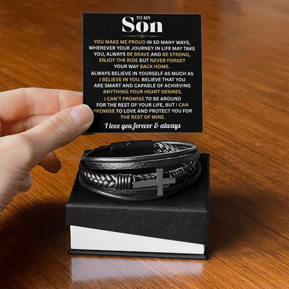 To My Son Bracelet With Heartfelt Message Card & Gift Box Gift From Mom & Dad | Men's Cross Bracelet