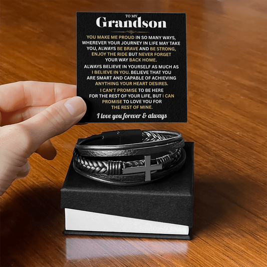 To My Grandson Cross Bracelet - Gift From Grandpa or Grandma
