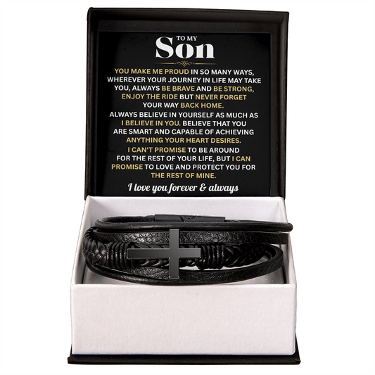 To My Son Bracelet With Heartfelt Message Card & Gift Box Gift From Mom & Dad | Men's Cross Bracelet