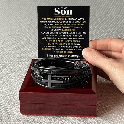 To My Son Bracelet With Heartfelt Message Card & Gift Box Gift From Mom & Dad | Men's Cross Bracelet