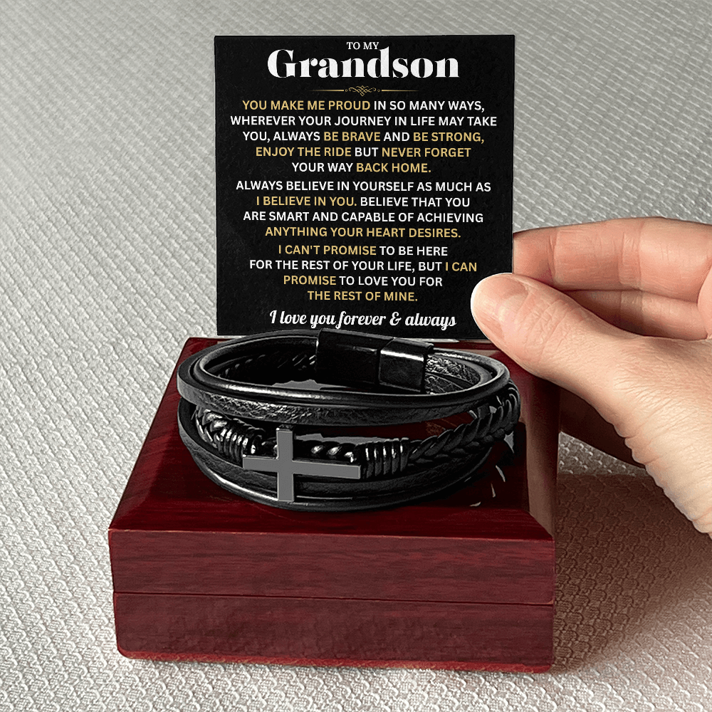 To My Grandson Cross Bracelet - Gift From Grandpa or Grandma